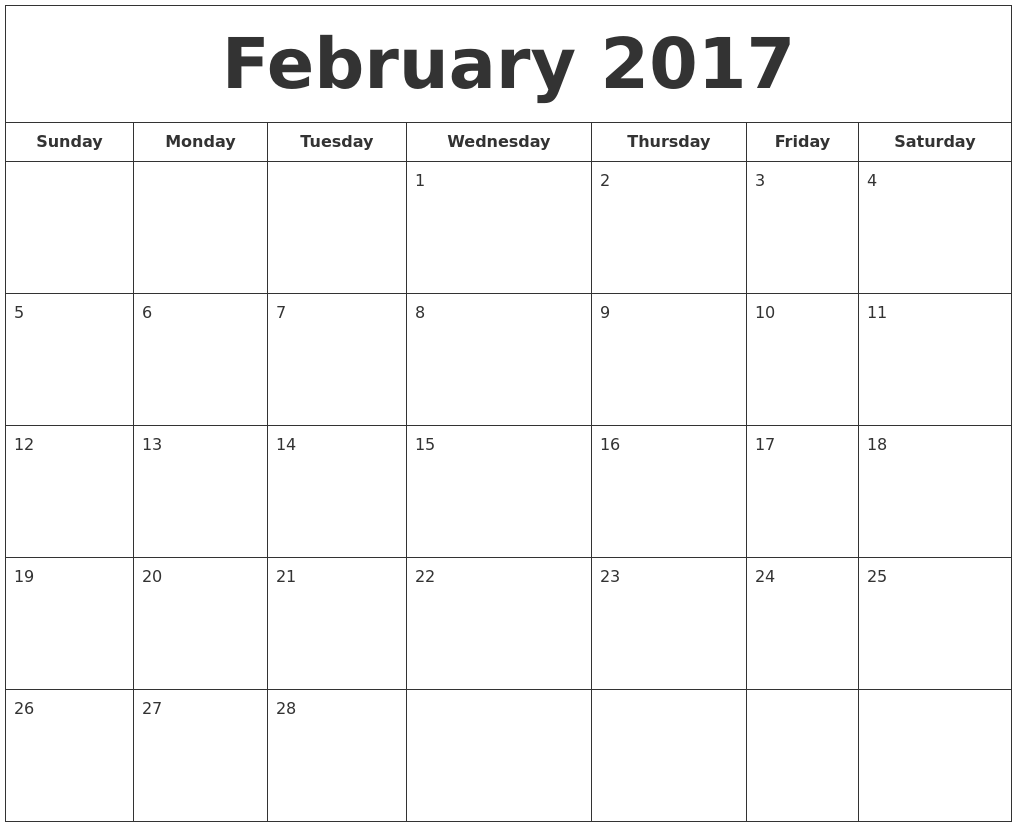 February 2017 Printable Calendar