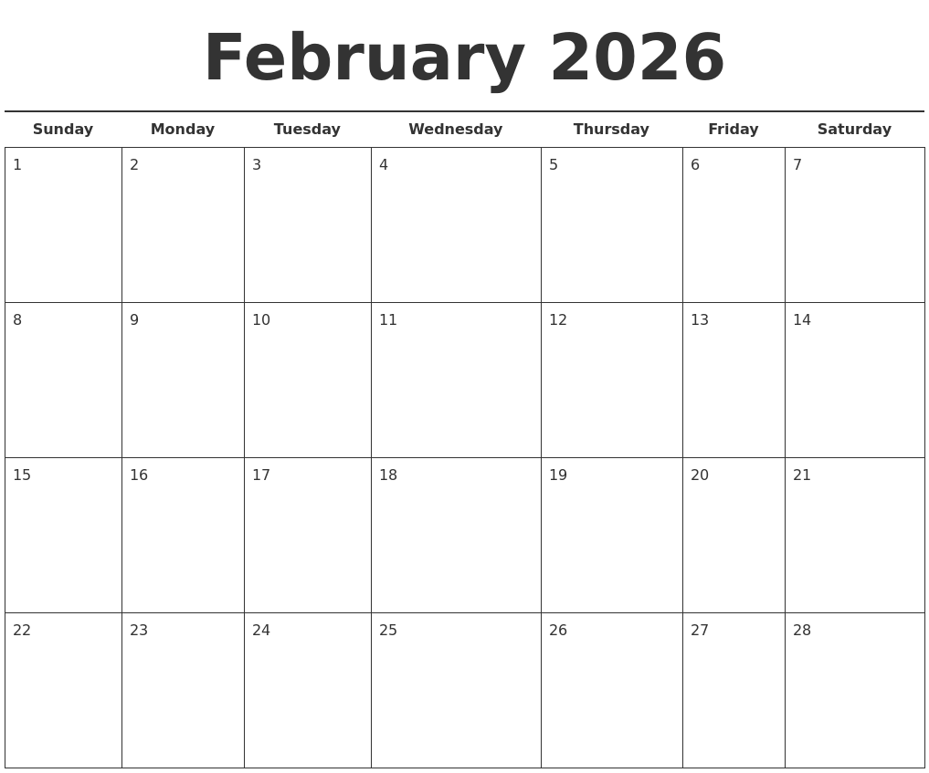 February 2026 Free Calendar Template