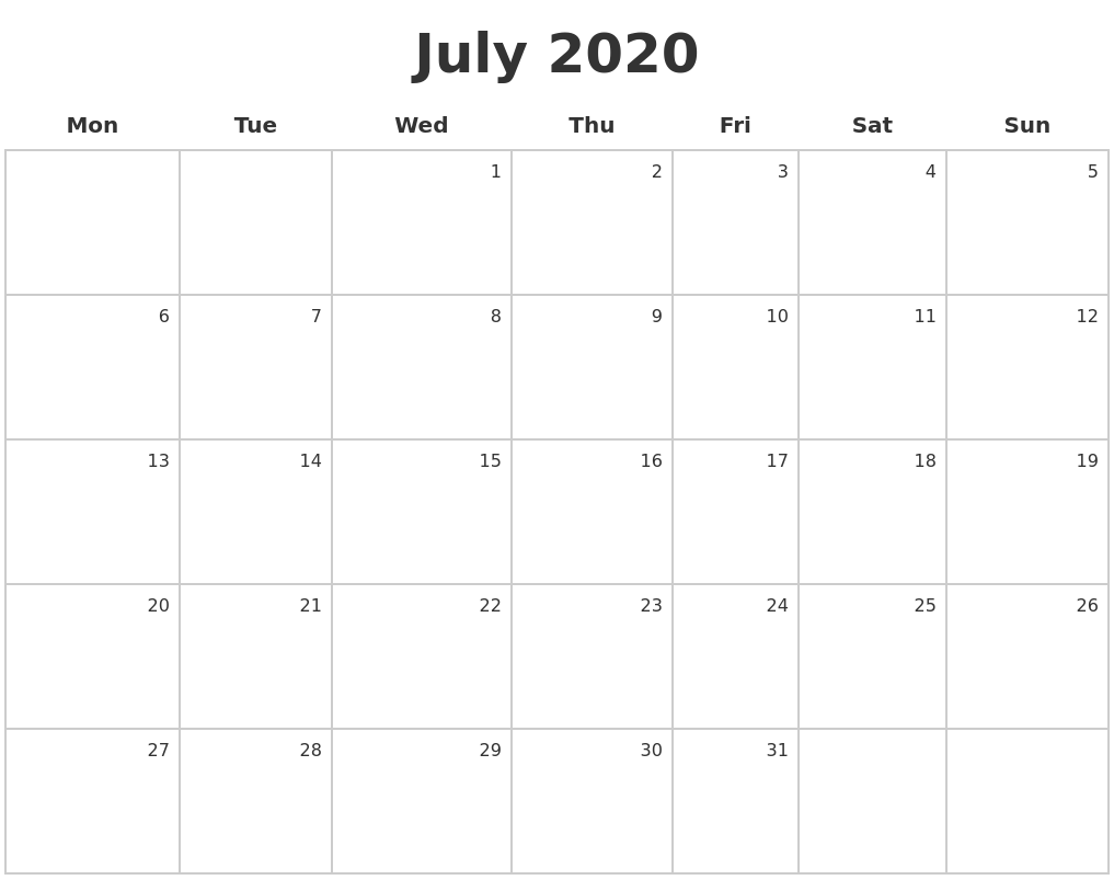 July 2020 Make A Calendar