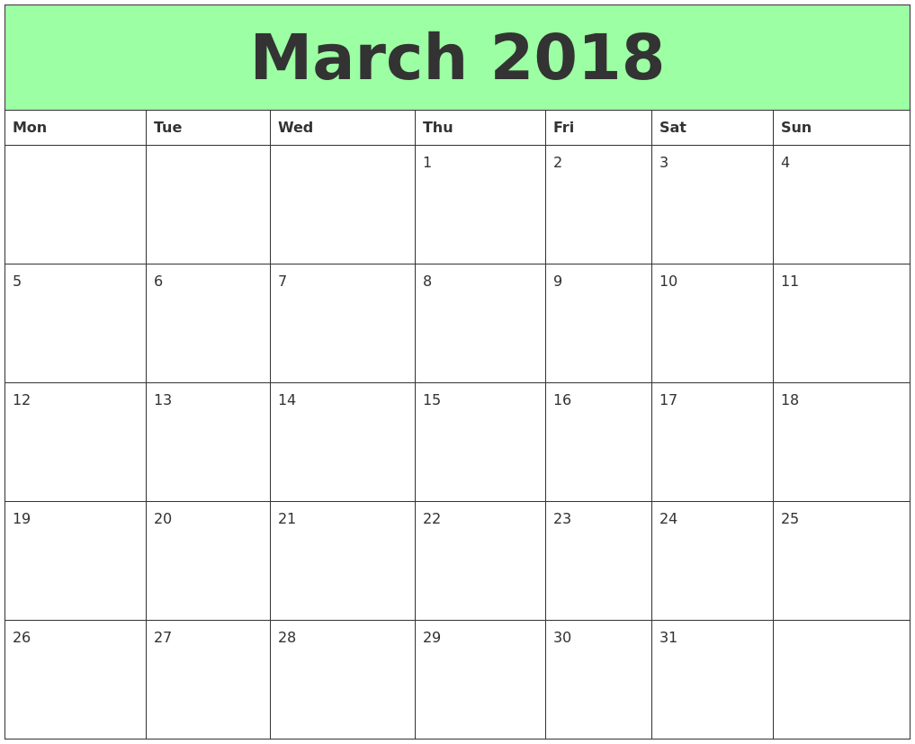 March 2018 Printable Calendars